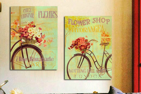 Tranh treo tường xe đạp hoa
