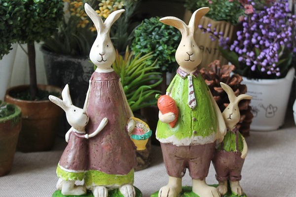 Tượng gia đình thỏ đứng - Tượng Bếp - Búp Bê Trang Trí