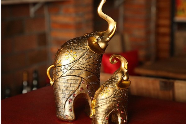 Cặp voi vàng trang trí - Tượng Bếp - Búp Bê Trang Trí