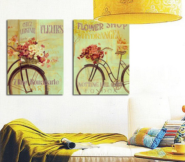 Tranh treo tường xe đạp hoa