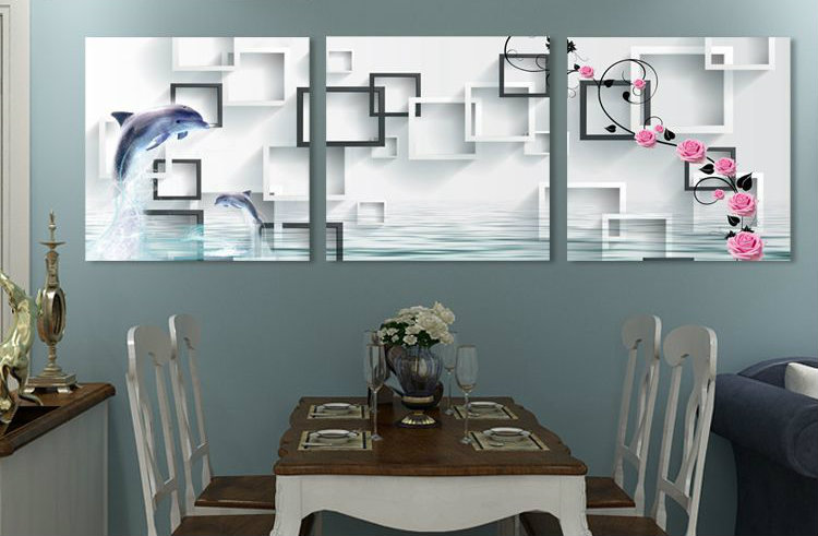 Tranh cá và hoa hình học 3D