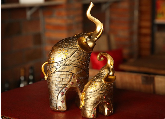 Cặp voi vàng trang trí - Tượng Bếp - Búp Bê Trang Trí